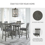 Signature Design by Ashley Hallanden Modern Farmhouse Counter Upholstered Barstool, Set of 2, Comb-back Design, Solid Wood, 25.75" , Dark Gray