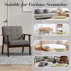 KCC Mid-Century Modern Linen Fabric Accent Chair, Upholstered Tufted Leisure Chair Comfy Reading Side Chair with Armrest and Solid Wood Frame for Living Room Bedroom Balcony(Gray)
