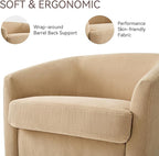 Swivel Barrel Accent Chair, Round Chenille Fabric Living Room Arm Chairs, Modern Upholstered Comfty Reading Nook Chairs for Bedroom, Small Club Armchair, Single Sofa Side Chair, Coffee