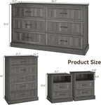 Farmhouse Dresser and Nightstand Sets, 4Pcs Bedroom Furniture Set, Nightstand Set of 2 & 55" Wide 6 Drawer and 44" Tall 5 Drawer Dresser with Large Drawers & Bar Handles, Grey