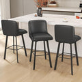 Swivel Bar Stools, 30''H Upholstered Barstools with Backs, Modern Counter Height Bar Stool Chairs for Kitchen Island, Metal Legs (Black- Faux Leather, Set of 3-30" H)