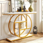 LITTLE TREE Console Table, 4-Tier Entryway Table Behind Couch Table, 41.3-Inch Modern Sofa Table for Living Room, Foyer Hallway Table for Entrance, White and Gold