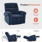 MCombo Dual Motor Power Lift Recliner Chair with Massage and Heat for Elderly, USB Ports, Lay Flat, Fabric 7666 (Navy Blue)