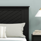 Serene Poplar Wood Full Size Headboard in Black, Modern Farmhouse Panel with Chevron Scoring, Casual Coastal Style, Easy Assembly, Quality Materials