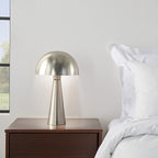 Nourison Home 16" Silver Metal Mushroom Table Lamp, Modern, Retro, Desk Light for Bedroom, Dining, Office, Entryway