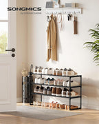 SONGMICS Shoe Rack, 3-Tier Shoe Organizer, Metal Storage Shelf, Upright or Upside Down, for 16-20 Pairs, Stackable, for Entryway, 11.8 x 36.2 x 21.7 Inches, Black ULSA303B02