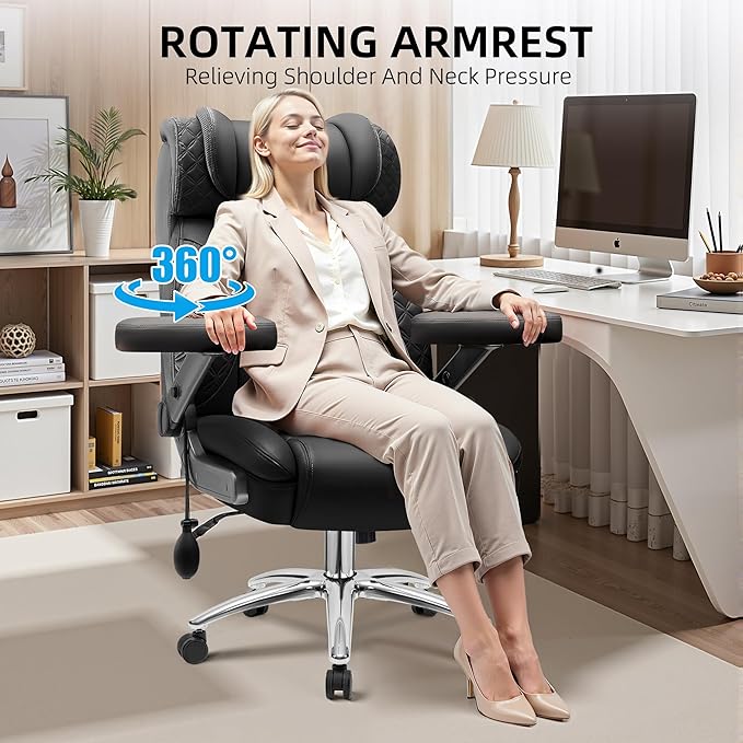 Big and Tall Office Chair, Desk Computer Chair for Heavy People, Oversized Executive Gaming Chair, Extra Wide 500LBS Ergonomic Comfy Office Chair with Adjustable Lumbar Support & 5D Flip Arms