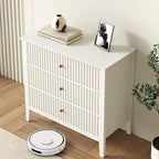 RoyalCraft Large 3 Drawer Dresser Set of 2, Fluted Wood Chest of Drawers with Storage, Modern Painted 30 inch Wide Nightstand for Bedroom Living Room Entryway, White
