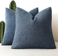 Foindtower Set of 2, Decorative Textured Boucle Throw Pillow Covers Accent Solid Pillow Cases Neutral Couch Cushion Case for Chair Sofa Bedroom Living Room Home Decor 26x26 Inch Dark Blue