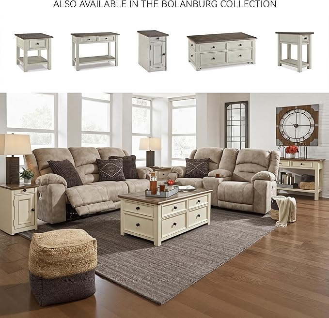 Signature Design by Ashley Bolanburg Lift-Top Coffee Table with Storage Two-Tone Rustic Farmhouse Cocktail Table – Brown/White