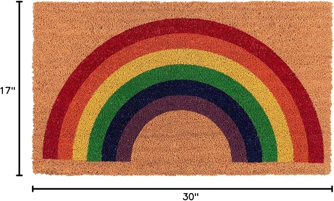 KAF Home New Coir Doormat, Heavy-Duty, Weather Resistant, Non-Slip PVC Backing, Indoor and Outdoor Use, Rainbow