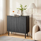 VEVOR Fluted Cabinet, Buffet Cabinet with 2-Tier Storage, Coffee Bar Cabinet with Adjustable Shelves, Sideboard Buffet for Hallway, Entryway, Living Room, or Kitchen, Black