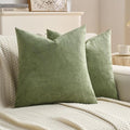 FUTEI Sage Green Velvet Throw Pillow Covers 26x26 Inch Set of 2,Soft Embossed Leaf-Relief Textured Euro Pillow Shams,Natural Home Decor for Couch Living Room