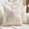 FUTEI Pink White Decorative Throw Pillow Covers 24x24 Inch Set of 2,Soft Faux Cashmere Jacquard - Textured & Cozy Euro Pillow Shams,Modern Home Decor for Couch Bed Living Room