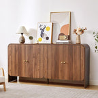 Fluted Sideboard Buffet Cabinet with Storage, 59'' Curved Buffet Cabinet with 4 Doors & Shleves, Modern Credenza Wood Coffee Bar Table Console for Dining Room Kitchen Living Room Entryway, Walnut
