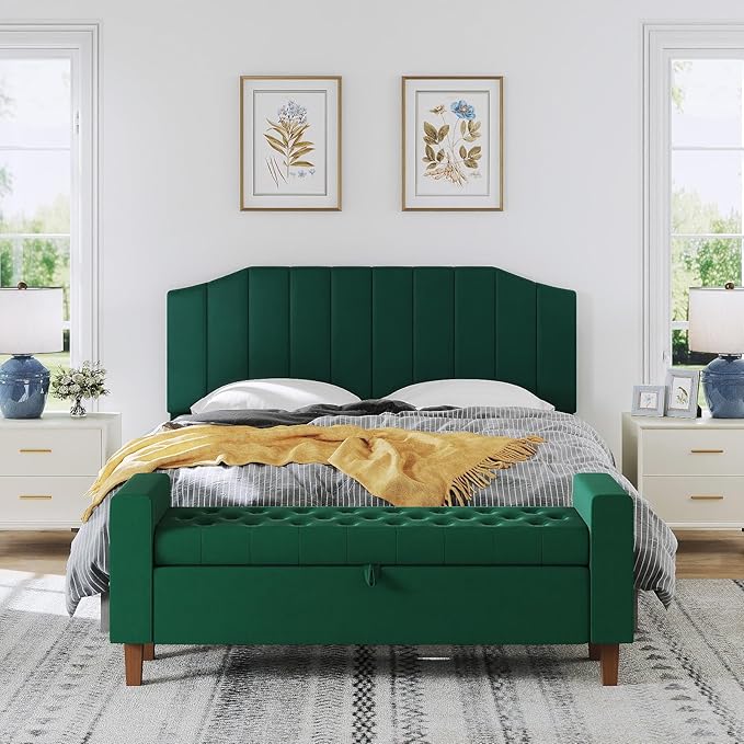 King Size Headboard Only, Velvet Upholstered Headboard King/California King Size Wall Mount and Bed Frame Mount, Featuring High-Density Sponge Padding Easy Assembly Comfort Style-Jade Green
