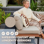 NATURAL EXPRESSIONS Patio Furniture Sets, Metal Outdoor Sectional L Shape Corner Sofa Outdoor Couch with Detachable Backrest,3 Fauxwood Tables,Black Frame,Shale Olefin Cushions for Yard,Garden