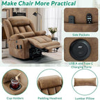 VIVIJASON Tall Man Dual Motor Power Lift Recliner Chair with Extended Footrest, Oversized Lay Flat Sleeper Electric Recliner W/Heat & Massage, Lumbar Pillow, USB & Type-C Ports, Infinite Position