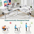 RedLemon 60 Inches L Shaped Electric Standing Desk, Height Adjustable Corner Gaming Desk with Drawers, Keyboard Tray, Power Outlets & LED Lights, Computer Desk with Monitor Shelf, Antique White