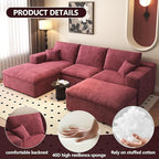 107'' U-Shaped Modern Modular Sectional Cloud Couch Whit Ottoman, 4-Seat Chenille Deep-Seat Sofa with Pillow for Living Room, Bedroom, Apartment, Wine Red