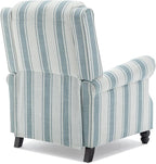 Pushback Recliner Chair, Comfy Fabric Wingback Recliner Chair, Upholstered Armchair Push Back Recliner with Wood Legs, Rivet Trim Single Sofa Accent Chair for Living Room, Bedroom, Blue Stripe