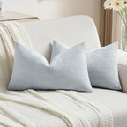 FUTEI Light Blue Chenille Decorative Throw Pillow Covers 12x20 Inch Set of 2,Soft Cozy Striped Geometric Patterns Lumbar Pillow Cases,Modern Home Decor for Couch Bed Living Room