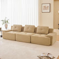 115.3” Camel Boneless Couches for Living Room, Modular Sectional Sofa, 3 Seater Comfy Upholstered Deep Seat Corduroy Fabric Cloud Couch No Assembly, Anti-Slip Design