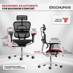 Ergohuman Eurotech ME7ERG GEN2 High Back Mesh Office Chair with Tilt Tension Control, Tilt Lock, Back Angle, Back Height, Synchro Tilt, Seat Height, Seat Depth, and Arm Height Adjustments, Black