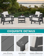 SERWALL Outdoor Patio Furniture Set, 5 Piece HDPE Patio Conversation Sets, All-Weather Wood-Like Outdoor Couch Loveseat and Coffee Table with Thick Cushions for Porch Balcony Garden Backyard