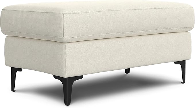 SIMPLIHOME Ava Ottoman in 100% Recycled Polyester Tightly Woven Performance Fabric, Cream, 36-inch Wide, Mid-Century Modern Style Multipurpose Table or Footrest Ottoman, Assembled,for Living Room