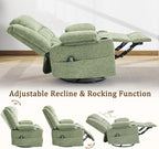 360° Swivel Rocker Recliner for Adults, Nursery Glider Recliner with Massage and Heating, Rocking Chair with Cup Holder, Manual Recliner Chair for Living Room, Bedroom (Fabric, Turquoise)