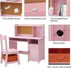TaoHFE Pink Toddler Table and Chair Set,Wooden Kids Table and Chairs for Studying and Crafting, Kids Desk with Storage Kid Bedroom Furniture, Girl Table for Girls Pink