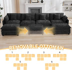 147'' Modualr Sectional Cloud Deep Seat Couch, Oversized Chenille U Shaped Sectional Sofa for Living Room Set, Comfy Upholstered Modular Sectional Sofa Couch with 2 Movable Ottoman, Dark Grey