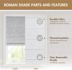 Madison Park Cordless Roman Shades, Total Blackout Window Blind Privacy Window Shades, Thermal Insulated Cordless Window Treatment for Bedroom, Living Room, Quincy, Single Panel 27"W x 64"H Light Grey
