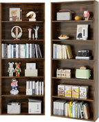 Vongrasig 6-Tier Open Bookcase and Bookshelf, Floor Standing Wood Display Storage Shelves 71 Inch Tall Bookcase Home Decor Furniture for Home Office, Living Room, Bed Room, Rustic Brown, 2 Pieces