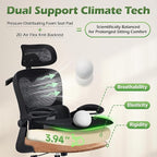 Office Chair Ergonomic Desk Chairs with Adjustable Lumbar Support& Headrest Hanger, High Back Breathable Mesh Chair with Wheels, Rolling Swivel Comfy Task Computer Chair for Home Work Gaming