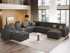 EASE MOOSE Oversized U Shaped Couch,Modular Sectional Convertible Sofa with Wide Deep,Extra Large Faux Leather Scratch Resistant Modern Couch for Big Spaces,Grey