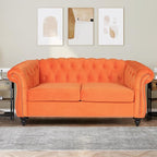 Velvet Loveseat Sofa, Mid Century Modern Upholstered Couch, 62" Oversized Comfy 2 Seater Love Seat Couch with Cushions, Tufted Chesterfield Sofa for Living Room, Bedroom, Apartment (Orange)