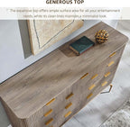 T4TREAM Fluted 9 Drawers Dresser for Bedroom, 54" Wide Modern Dresser TV Stand, Gold Accents, Curved Profile, Wood Storage Dressers Organizer for Bedroom, Living Room, Alder Grey