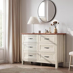 LINSY HOME Dresser for Bedroom with 6 Drawers, Wide Chest of Deep Drawers with Metal Handle, Wooden Bedroom Dresser with Storage Organizer for Closet, Living Room, Hallway, Beige