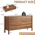 CHUWELL Dresser for Bedroom, 47" Wide Mid Century Modern Chest of Drawers with 6 Large Storage Space and 4 Solid Wood Cylindrical Legs, 6 Drawer Large Dresser for Bedroom(Walnut)