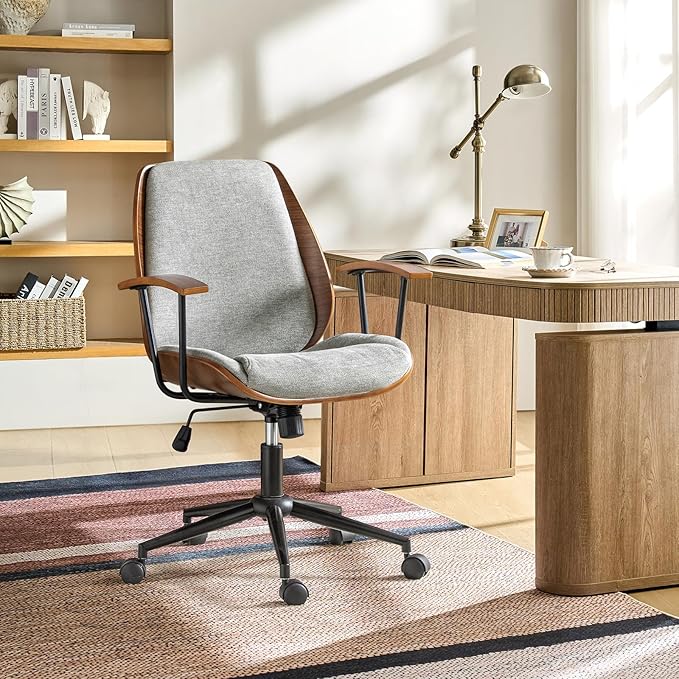 Modern Office Chair with Bentwood Polyester Upholstery Ergonomic Swivel Desk Chair with Adjustable Height for Home Office or Study Gray