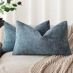 Foindtower Pack of 2 Textured Chenille Throw Decorative Pillow Covers Square Accent Solid Cushion Cover Neutral Farmhouse Lumbar Pillow Case for Couch Sofa Bedroom Living Room 12x20 Inch,Blue