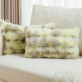 FUTEI Green White Decorative Throw Pillow Covers 12x20 Inch Set of 2,Soft Fuzzy Faux Rabbit Fur Pillow Case with Raised Texture,Neutral Boho Home Decor for Couch Bed Living Room