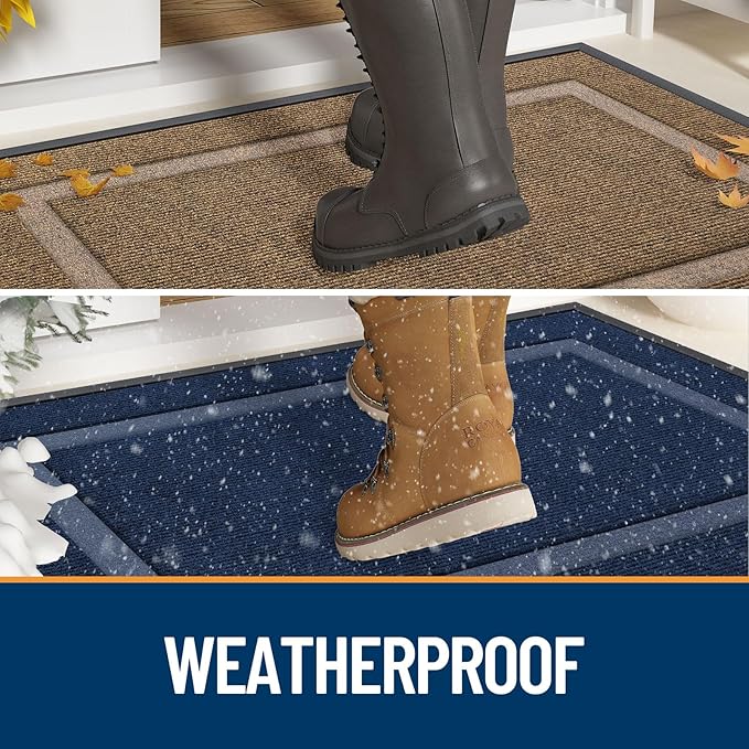 OLANLY Front Door Mat Indoor Outdoor Entrance, Waterproof All-Season, All-Weather Doormat, Sturdy Natural Rubber, Fade Resistant, Low Profile, Easy Clean Patio Porch Entryway Mat, 47x32, Blue