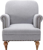 DM-Furnitue Wide Armchair Modern Linen Accent Chair Comfy Reading Chairs Upholstered Lounge Chair Single Sofa Couch for Bedroom/Living Room, Grey