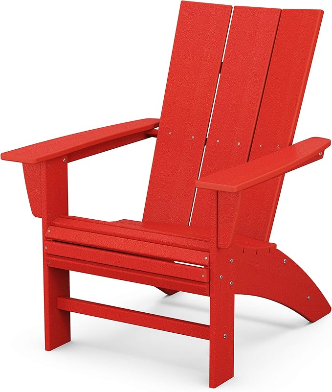 POLYWOOD Modern Curveback Adirondack Chair, Sunset Red - All-Weather Outdoor Patio Furniture - Heavy-Duty HDPE - Firepit Seating, Deck, Lawn, Garden, Beach, Pool, Dock