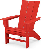 POLYWOOD Modern Curveback Adirondack Chair, Sunset Red - All-Weather Outdoor Patio Furniture - Heavy-Duty HDPE - Firepit Seating, Deck, Lawn, Garden, Beach, Pool, Dock