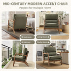 Mid Century Modern Accent Chair Set of 2, Linen Fabric Upholstered Lounge Arm Chair with Solid Wood Frame and Soft Cushion for Living Room, Bedroom, Balcony (1, Green)