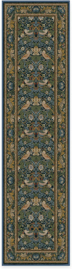 RUGGABLE x Morris & Co Machine Washable Runner Rug – Strawberry Thief Indigo 2.5x10, Stain-Resistant, Non-Slip – Washable Rug for Hallway, Entryway, Living Room & Kitchen–with Cushioned Pad